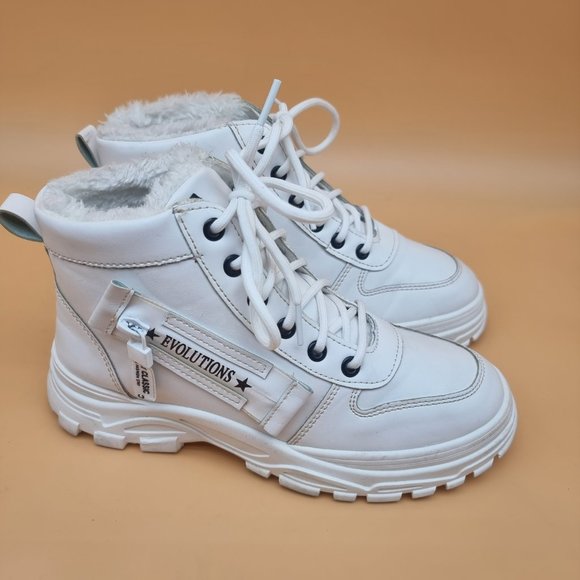 Woman's casual high top boots winter plush warm lace-up - Picture 2 of 7